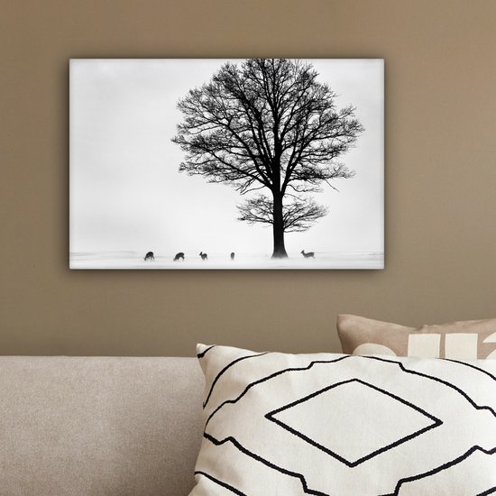 Peinture sur toile - Cerf - Arbre - Water - Silhouette - Animaux - Peintures abstraites - Toile - 30x20 cm - Photo sur toile