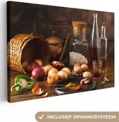 Canvas schilderij - Foto op doek - Groente - Eieren - Kruiden - Eten - Stilleven - Muurdecoratie - 60x40 cm - Canvas doek