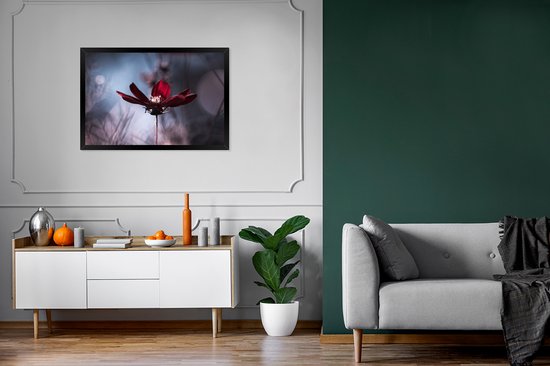 Fotolijst - Bloemen - Dennenboom - Rood - Wanddecoratie - 90x60 cm - Kader