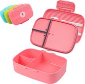 Bento box, 3 zakken, lunchbox met deksel, lekvrij en vaatwasmachinebestendig, dichte broodtrommel voor kinderen en volwassenen, 720 ml, BPA-vrij, super voor fitness en voeding, magnetronbestendig, roze