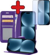 Étui portefeuille iPhone 15 avec protecteur d'écran - Étui Bookcase pour iPhone 15 - Violet