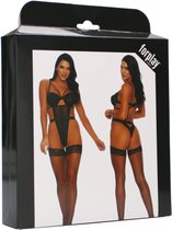 A Sheer Thing Chemise with Garter Straps and Panty - Black S