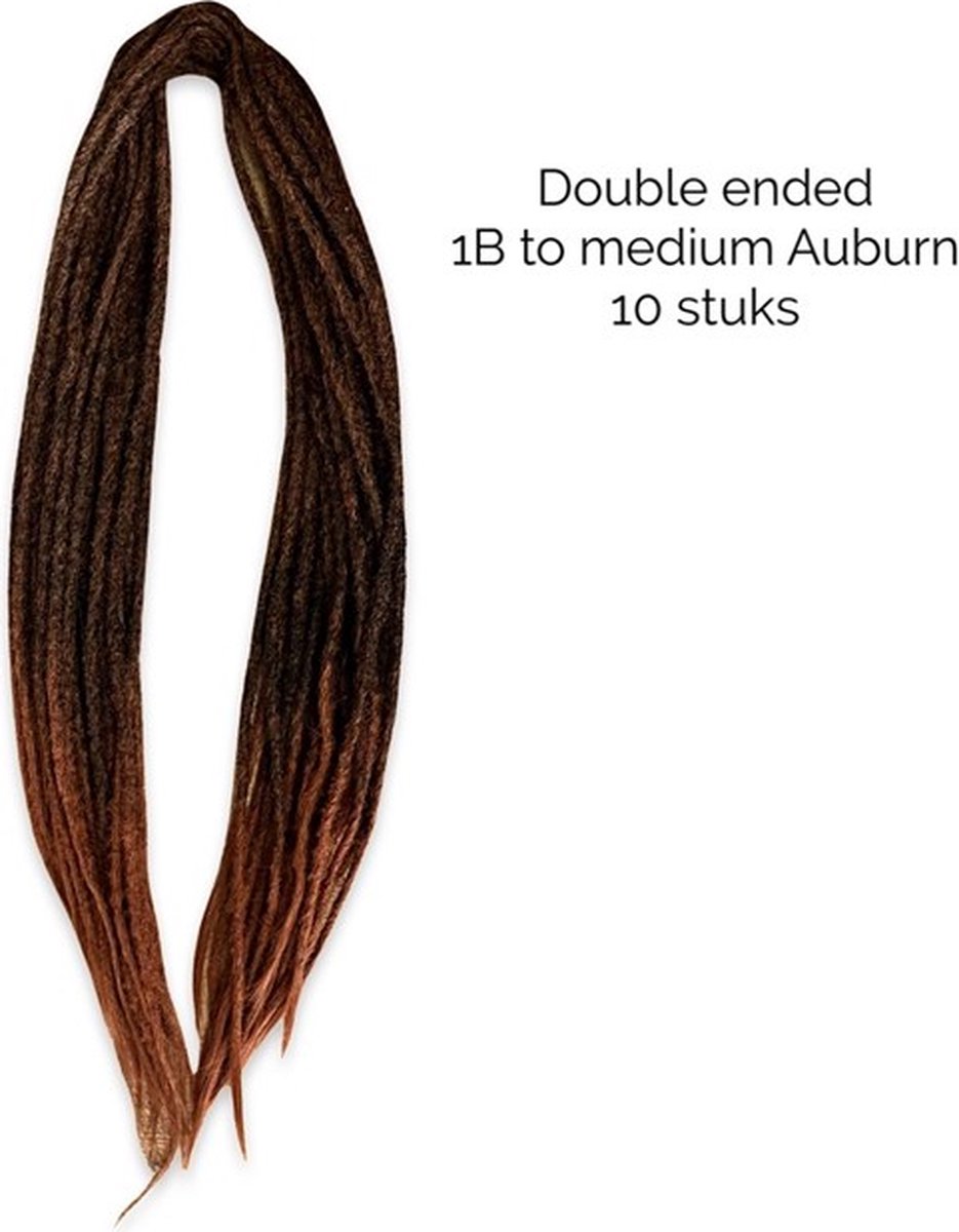 DE dreadlocks 1B to medium Auburn 10 stuks - Gehaakte dreadlocks - Dreadlocks double ended - Dreadlock extensions - Hair extensions - Dreadlock beads - Dreadlockd donkerbruin ombre