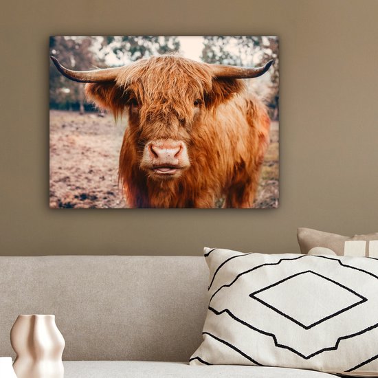 Tableau sur toile - Highlander - Animaux - Vache - Peintures salon - Décoration chambre - Toile toile - 40x30 cm