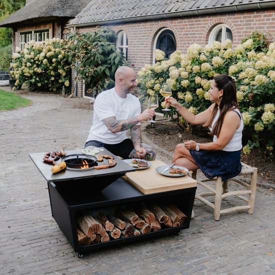 RJRoyal Living Plancha grill BBQ Compania grillring met snijplank en hoes en houtopslag vuurschaal rvs buitenkeuken grillring voor buiten van RJRoyal Living — afbeelding 2