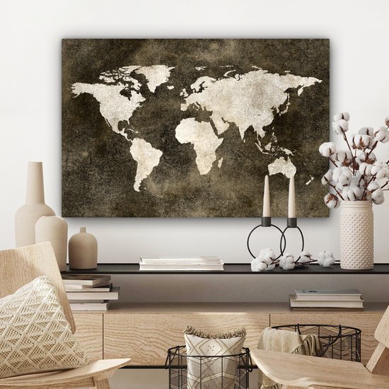 Peintures Toile Wereldkaart - Vintage - Sépia - 150x100 cm - Décoration murale