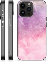 Silicone Back Cover Geschikt voor iPhone 15 Pro Max Telefoonhoesje met Zwarte rand Pink Purple Paint