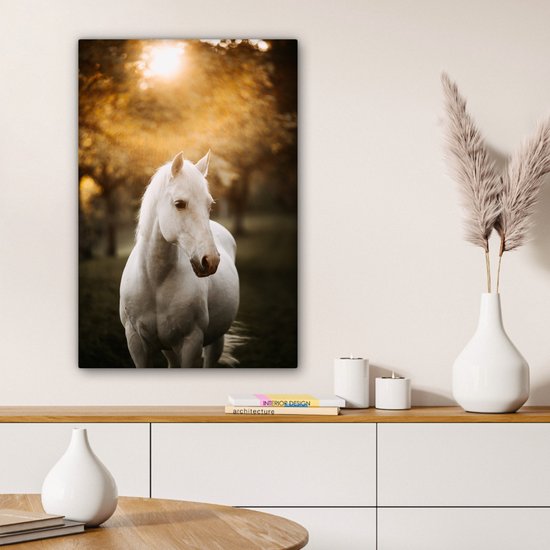 Portrait photo cheval blanc en toile d'automne 2cm 80x120 cm - Tirage photo sur toile