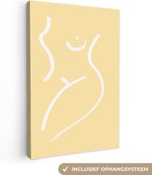 Canvas - Canvasdoek - Slaapkamer - Schilderijen - Muurdecoratie - Vrouw - Line art - Geel - Abstract - Foto op canvas - Wanddecoratie - Woonkamer - Canvas schilderij - 80x120 cm
