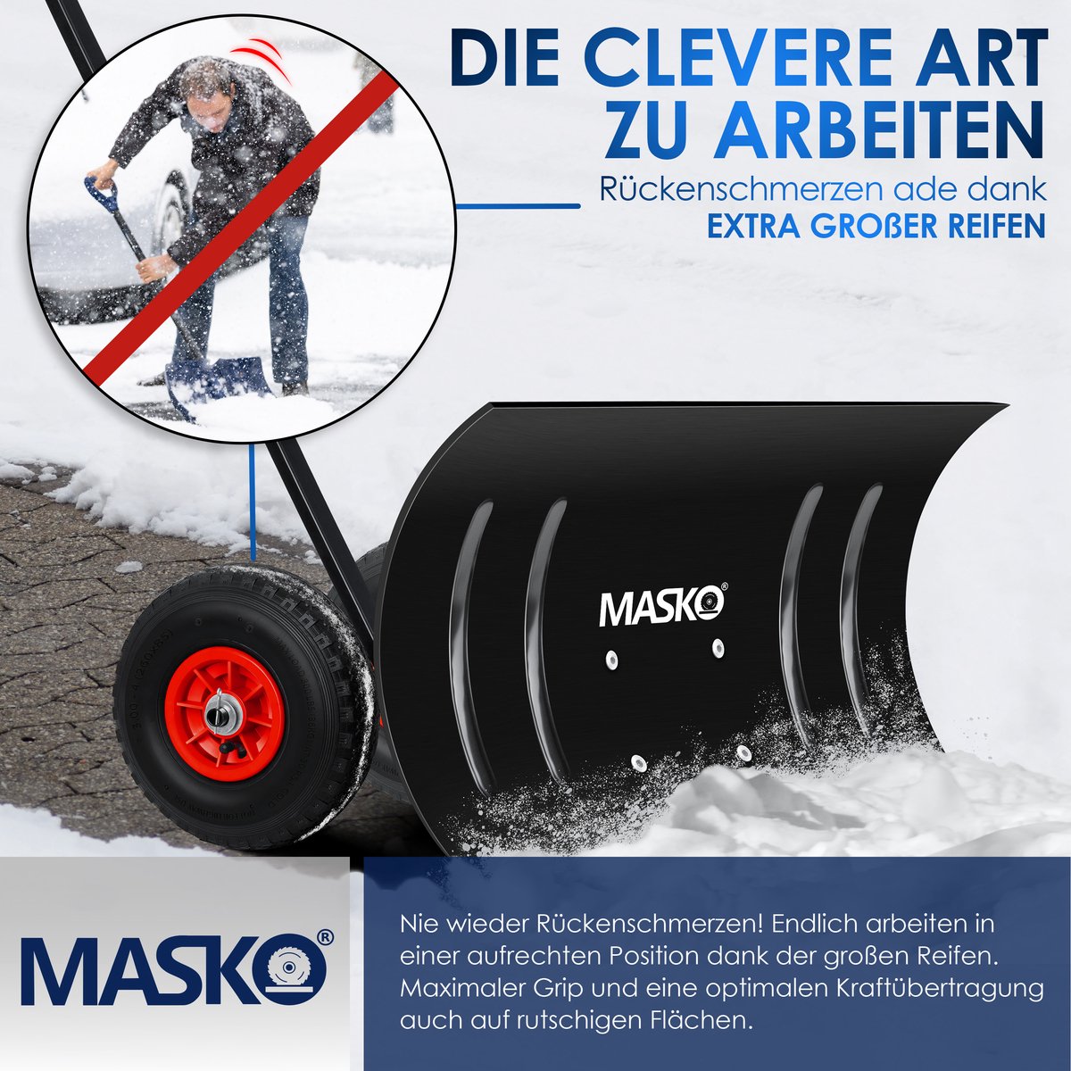 MASKO® Sneeuwschep / Sneeuwschuiver op wielen in hoogte verstelbaar - 5