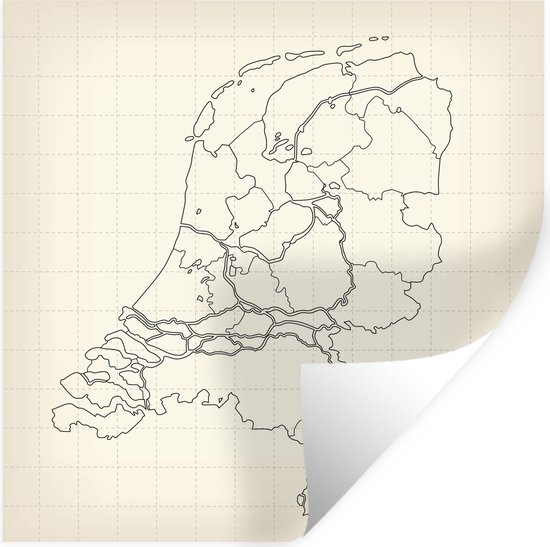 Muurstickers - Sticker Folie - Lijn kaart van Nederland - 120x120 cm - Plakfolie - Muurstickers Kinderkamer - Zelfklevend Behang XXL - Zelfklevend behangpapier - Stickerfolie