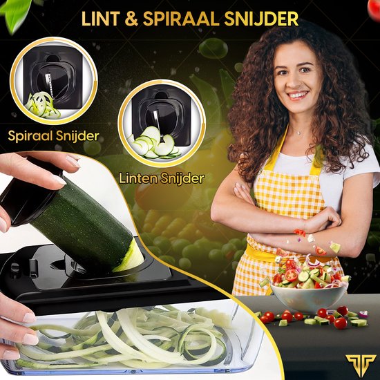 Toivo Kitchen Groentesnijder - RVS & BPA-Vrij - Multifunctioneel - Zwart - 11 in 1 Keuken mandoline - Handmatig - keuken accessoires - Keukensnijder - Uiensnijder - Spiraalsnijder - Frietsnijder