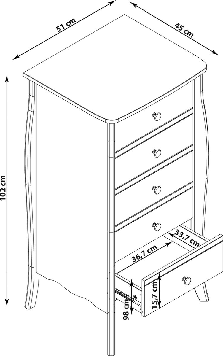 Baroque-Commode - 5-laden - Grijs