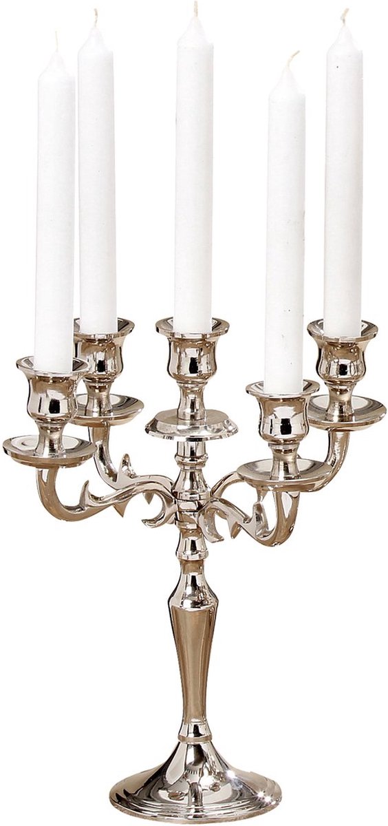 Vijf-armige Kandelaar 26 cm - 5 kaars houders - Ø 22.5 cm - Zilver