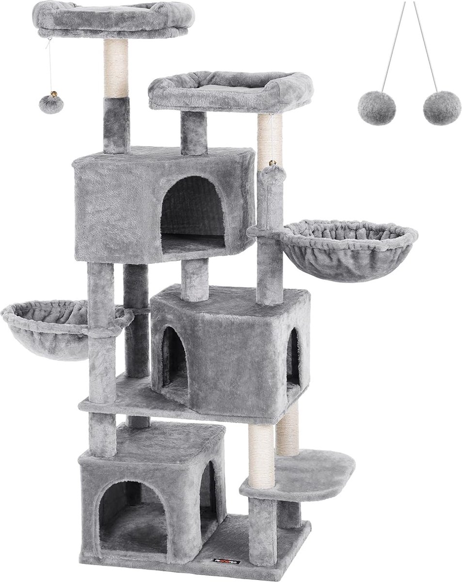 Vasagle Kattenboom groot, met 3 kattengrotten, 164 cm Kattenboom, lichtgrijs PCT98W thumbnail 5