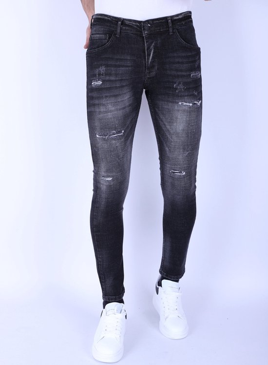 Stonewash Mannen Jeans Slim Fit met Scheuren - 1096 - Grijs