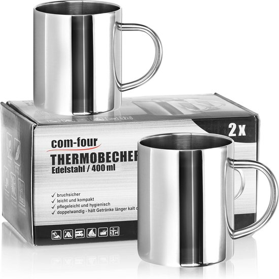 2x tasse thermos en acier inoxydable - 400 ml par tasse - tasse isolante à  double