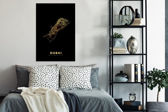 Cadre photo avec affiche - Dubaï - Plan de la ville - Zwart - Or - 80x120 cm - Cadre pour affiche
