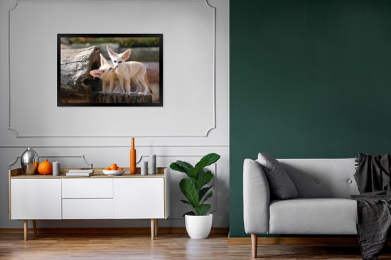 Fotolijst incl. Poster - Vossen - Boomstam - Natuur - 90x60 cm - Posterlijst