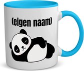 Akyol - liggende panda met eigen naam koffiemok - theemok - blauw - Panda - panda liefhebbers - mok met eigen naam - iemand die houdt van panda's - verjaardag - cadeau - kado - 350 ML inhoud