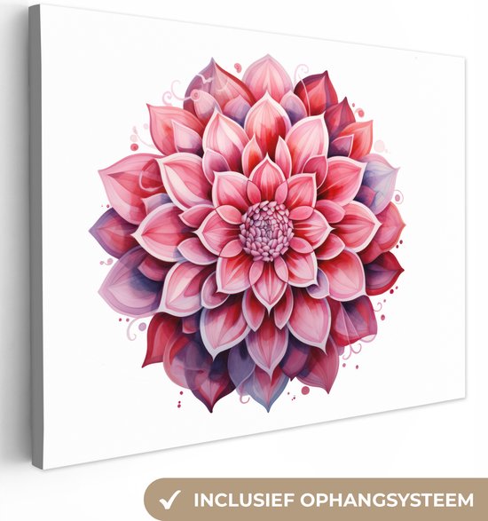 Canvas Schilderij Mandala - Roze - Bloemen - Wit - 80x60 cm - Wanddecoratie