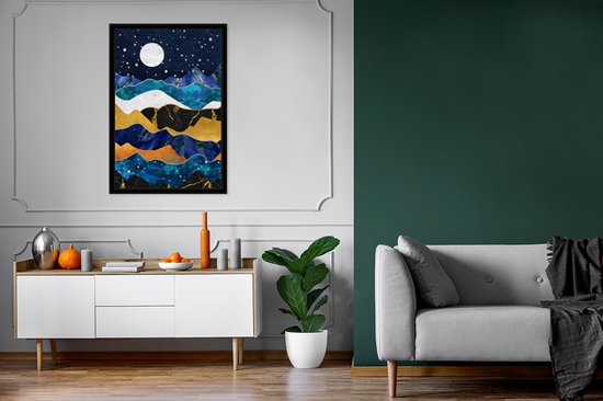 Cadre photo avec affiche - Nuit - Or - Marbre - Abstrait - Paysage - Berg - 60x90 cm - Cadre pour affiche
