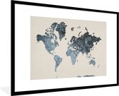 Fotolijst incl. Poster - Wereldkaart - Zwart - Zilver - 120x80 cm - Posterlijst