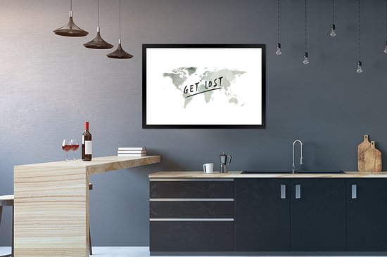 Wereldkaart de l'aquarelle grise avec la citation Get résolu dessus 90x60 cm