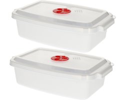 Plastic Forte Magnetronschaal - 2x - deksel/ventiel - 1,6 liter - wit - kunststof - rechthoekig