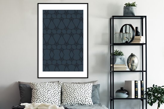 Luxe motif de fleurs et de lignes noires sur fond bleu foncé 80x120 cm
