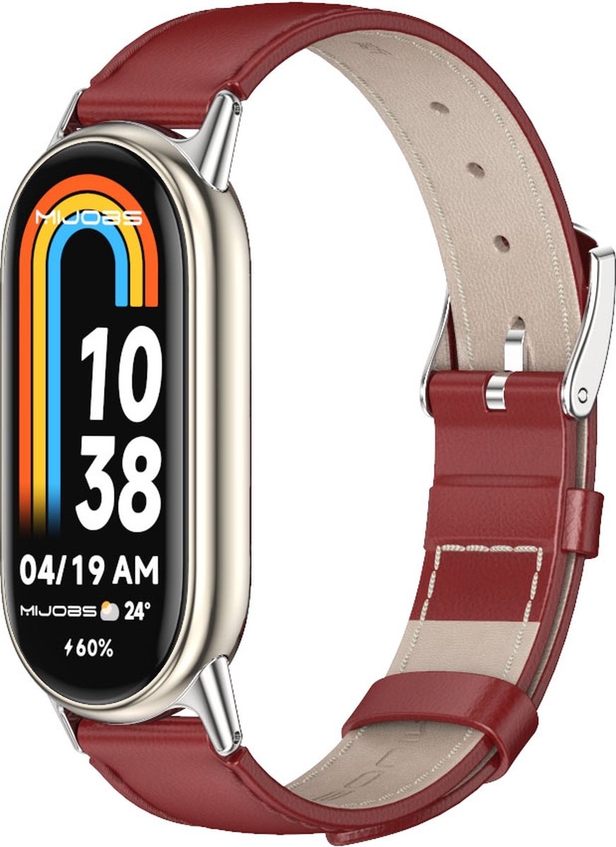 By Qubix - Echt leren bandje - Rood - Geschikt voor Xiaomi Smart Band 8 / 9 / 10