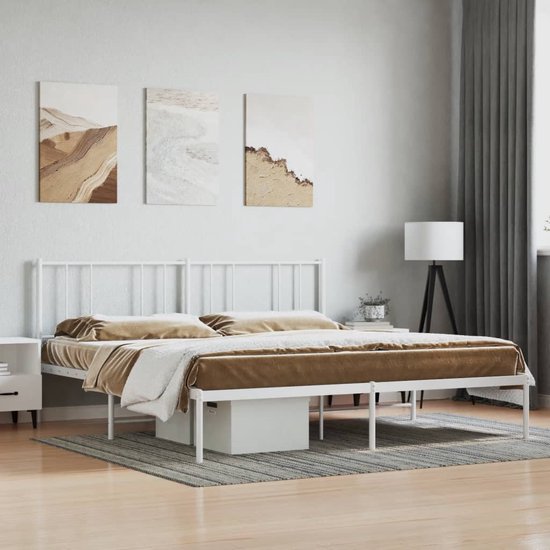 The Living Store Bedframe - Klassiek - Metalen constructie - Opbergruimte - Comfortabele ondersteuning - Wit - 219x187x90cm