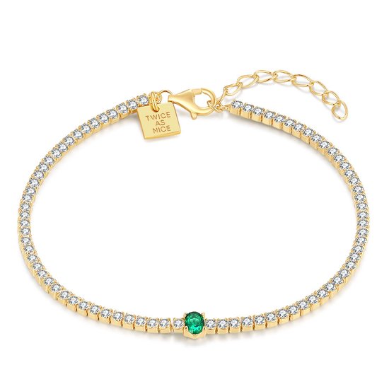 Twice As Nice Armband in 18kt verguld zilver, witte en groen zirkonia 16 cm+3 cm