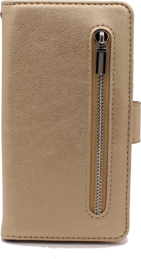 HB Hoesje Geschikt voor Samsung Galaxy S10 Plus - Luxe Kunstlederen Portemonnee Book Case met Rits - Goud