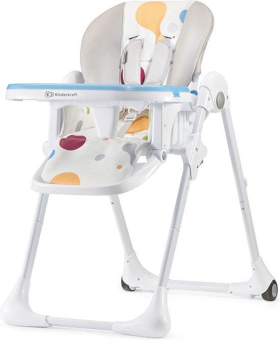 Foto: Kinderkraft yummy hoge kinderstoel babystoel ergonomisch comfortabel verstelbare rugleuning opvouwbaar met verstelbare hoogte voetensteun verwijderbaar dubbel eetblad meerkleurig