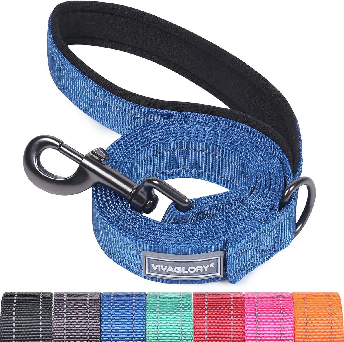 Reflecterende hondenriem met gewatteerde handgreep voor middelgrote en grote honden - 4ft nylon training riem