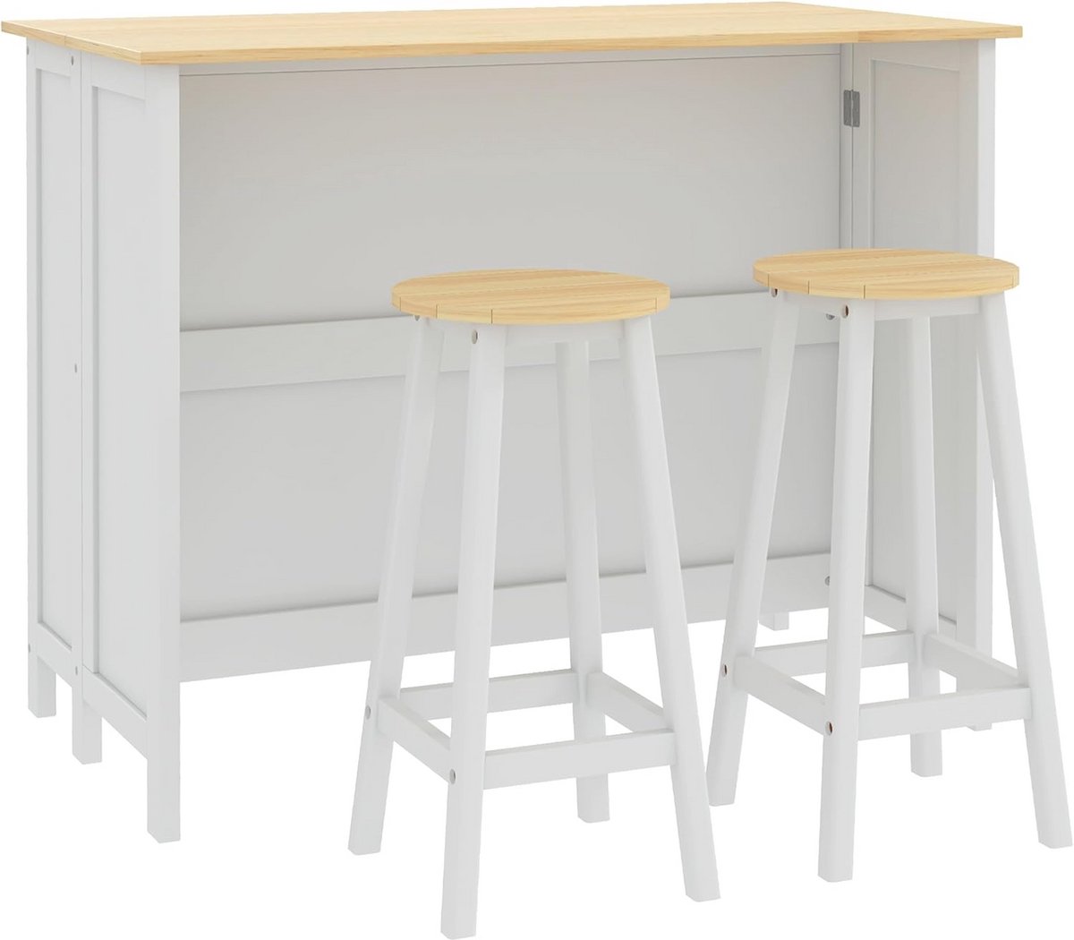 Centraal Keukeneiland met Bartafel en Krukken – Modern Design, Inklapbaar Werkblad, Praktische Opbergruimte