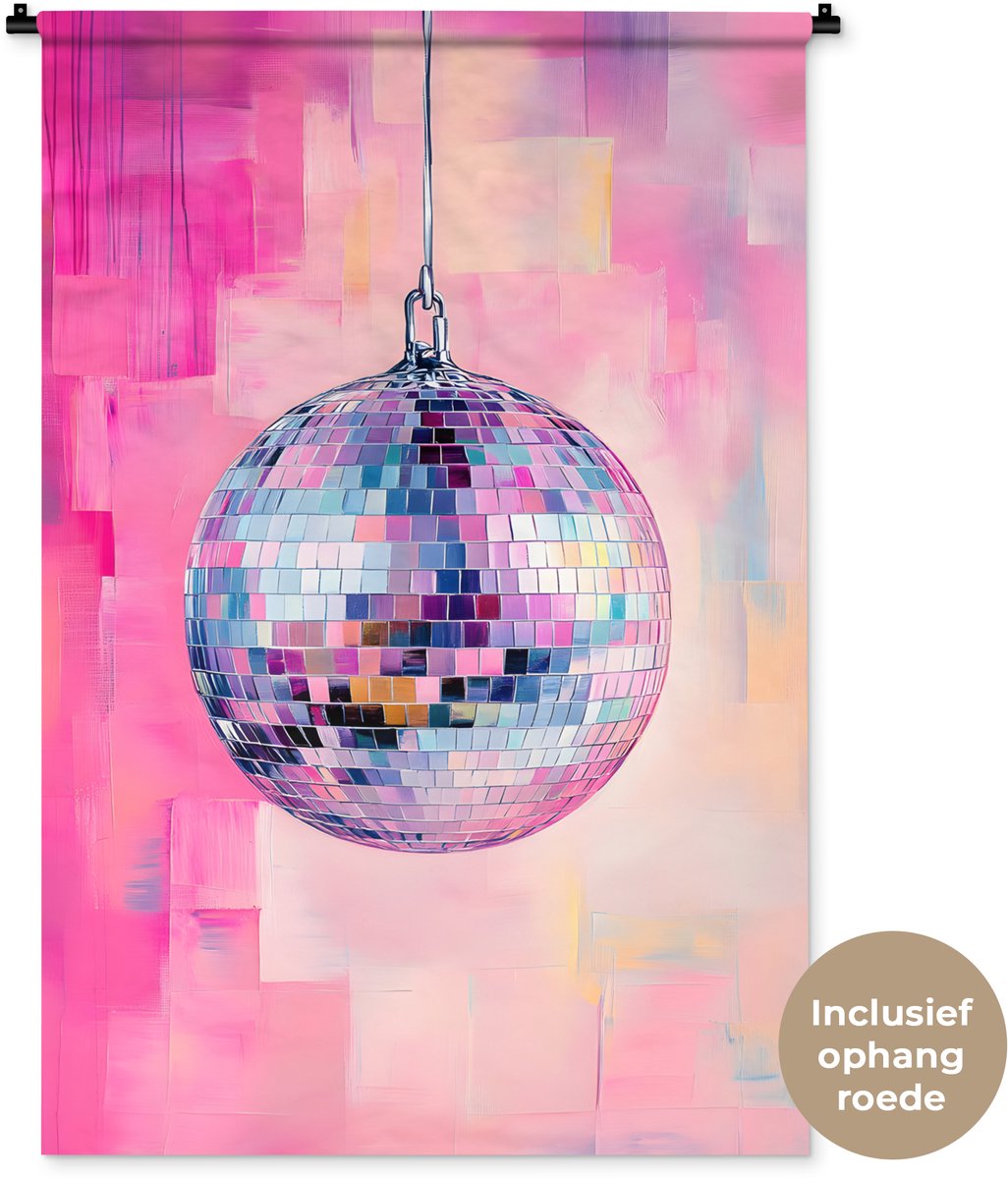 Wandkleed 90x135 cm - Wanddoek Discobal - Pink - Verf - Wandtapijt - Wandkleden