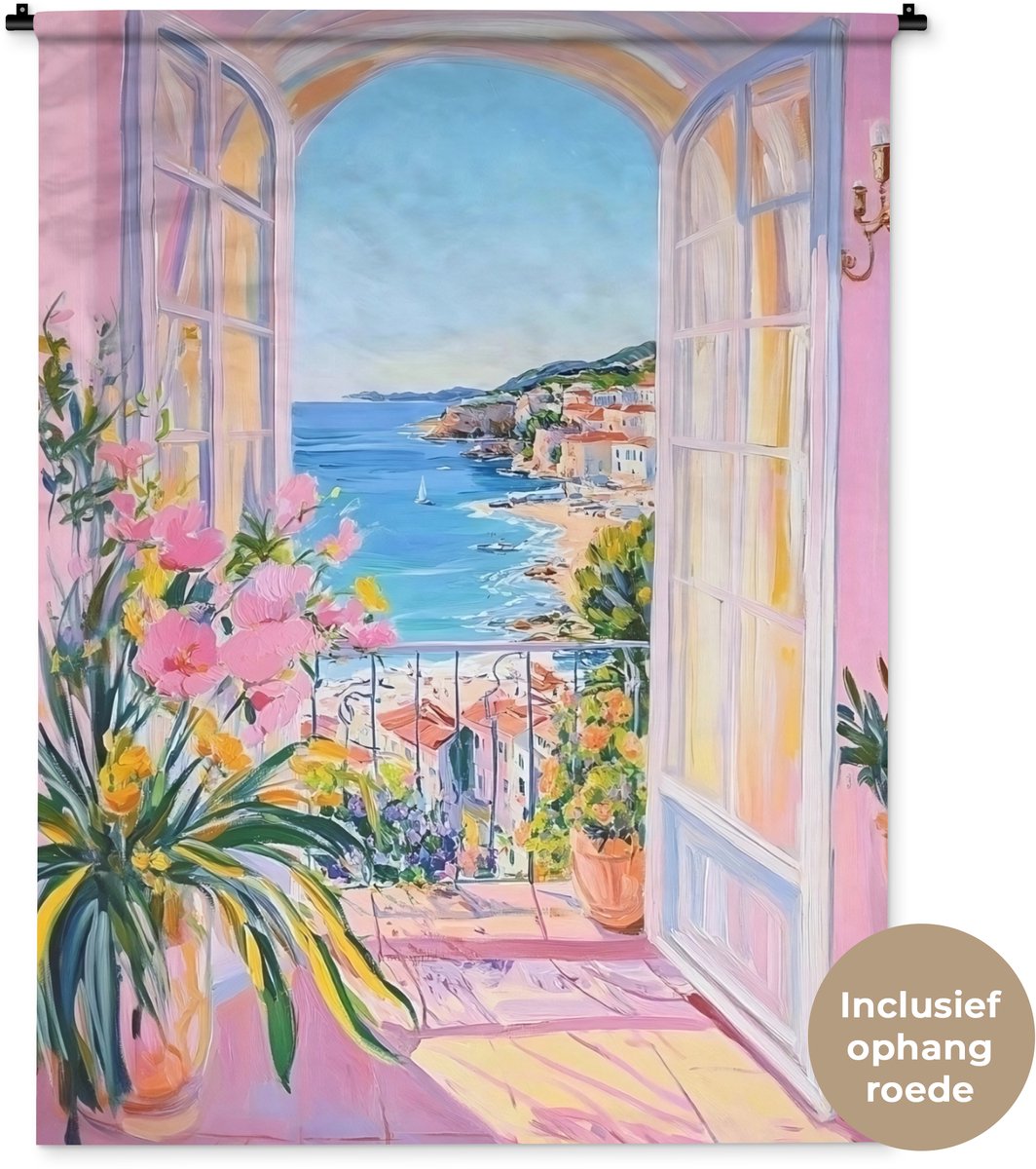 Wandkleed 120x160 cm - Wanddoek Roze - Buiten - Verf - Wandtapijt - Wandkleden