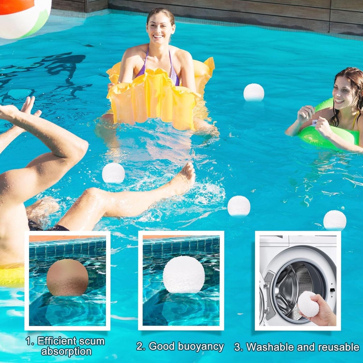 All4You - Set Van 4 Schuim Verwijderende Ballen Voor Hot Tubs En Zwembaden Eenvoudig In Gebruik Duurzaam Waterbehandeling