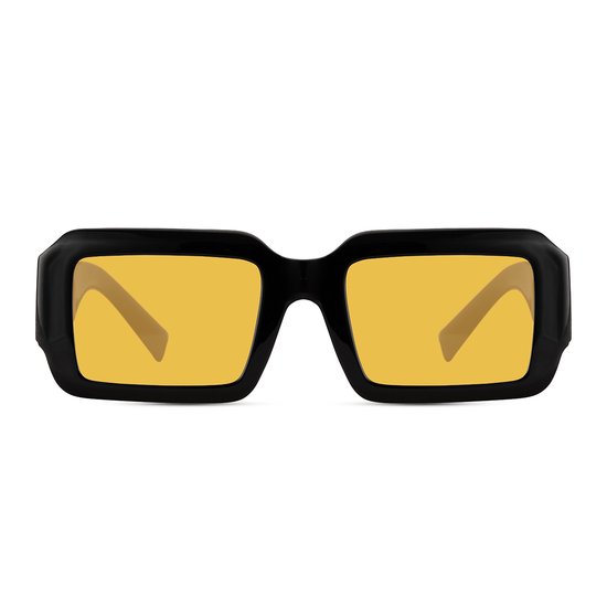 Zonnebril rechthoekig - Zonnebrillen - Festival bril - Rave bril - Glasses - Dik montuur - Gele glazen van Merkloos — afbeelding 2