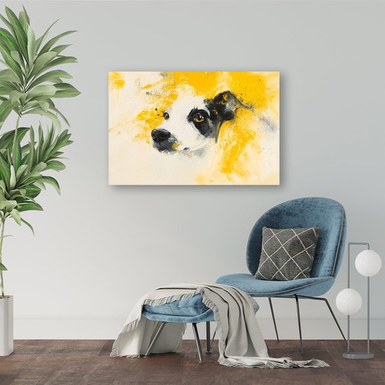 Abstracte hond in aquarel - Hond canvas schilderij - Schilderijen dier - Abstract expressionisme - Moderne schilderijen - Slaapkamer accessoires - canvas 70x50 cm