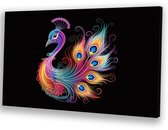 Kleurrijke pauw met gloeiende veren - Pauw portret - Wanddecoratie canvas dieren - Digital Art - Klassiek schilderijen - Canvas keuken - canvas 120x80 cm