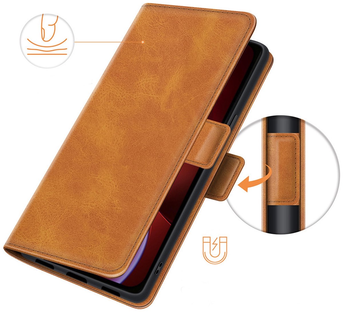 PU Lederen Wallet Hoesje met Sluiting geschikt voor iPhone 14 Plus - lichtbruin