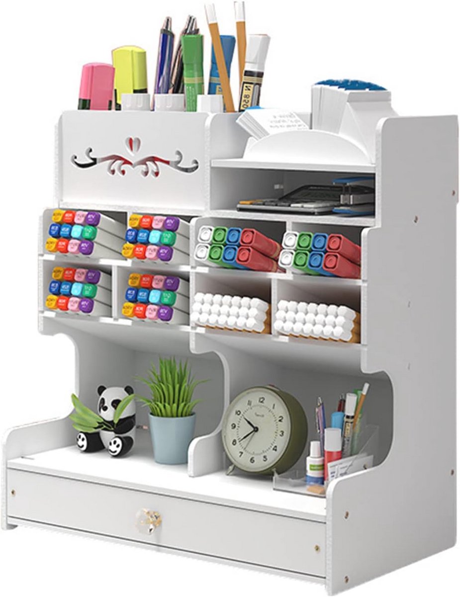 Multifunctionele Houten Potlood Houder voor Bureau - Organizer met Lade voor Thuis en School