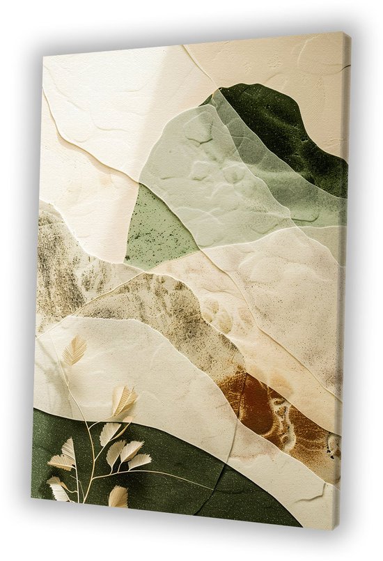 Motif nature abstrait Japandi - Peinture abstraite sur toile - Peintures feuilles - Japandi - Peintures campagne - Décoration salon - toile 60x90 cm