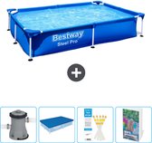 Bestway Rechthoekig Steel Pro Zwembad - 221 x 150 x 43 cm - Blauw - Inclusief Pomp - Afdekzeil - Testrips - Zwembadgids