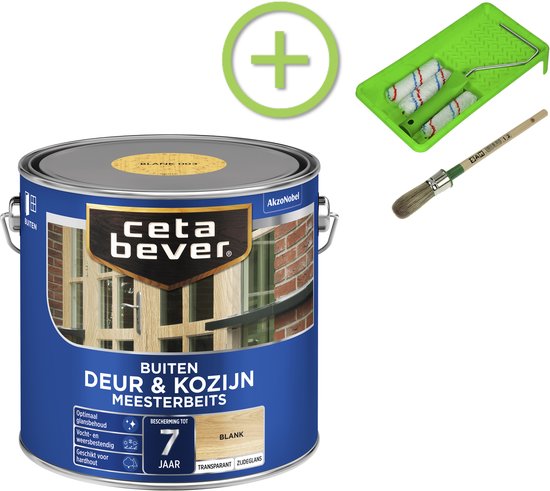 CetaBever - CetaBever - Pakket - Buiten Deur & Kozijn Beits - Zijdeglans - Blank - 2.5 Liter + Beitsset