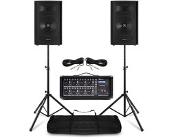 Vonyx PA system - Complete geluidsinstallatie met PA speakers, 8 kanaals mixer en statieven - 800W