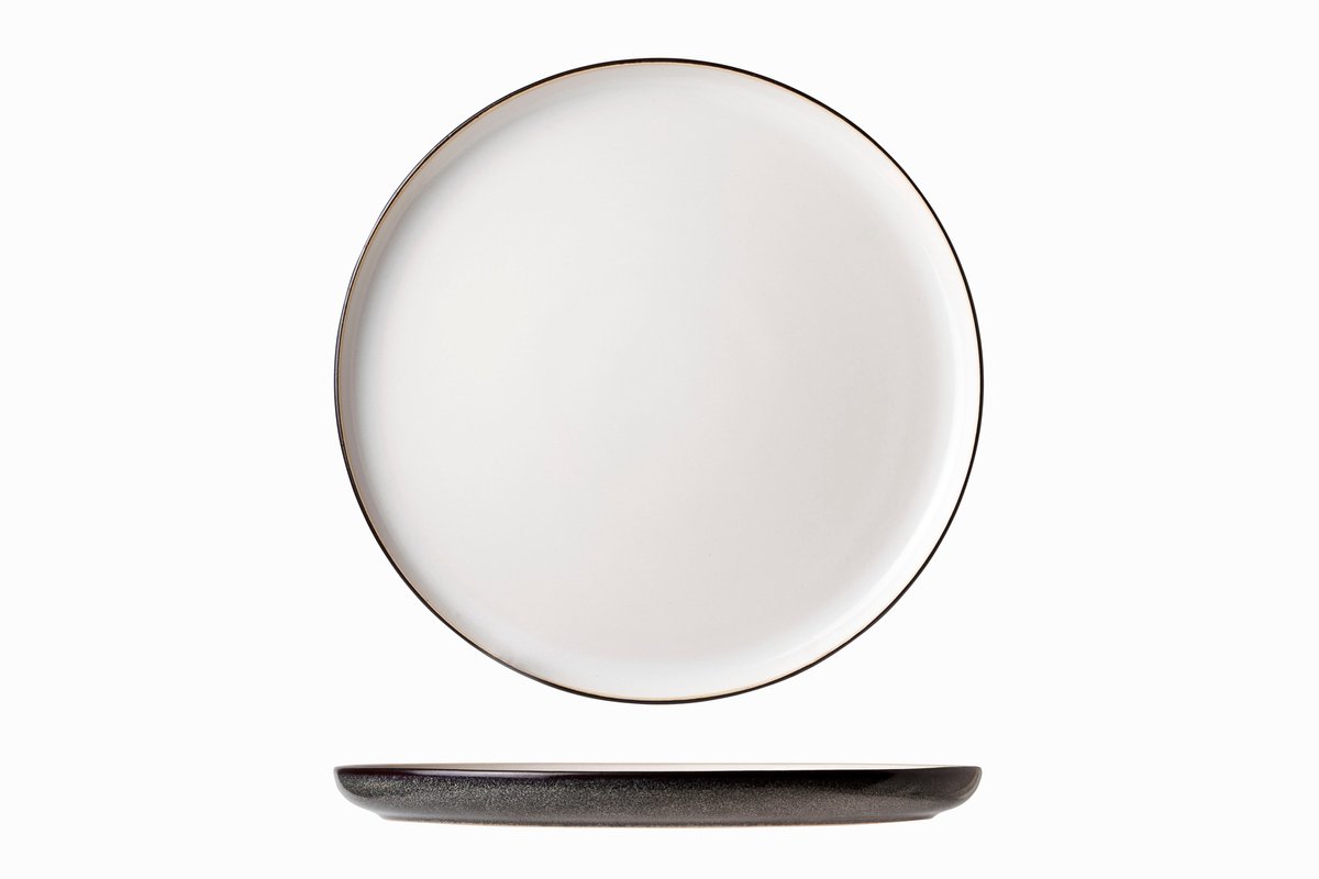 Cosy & Trendy Ontbijtbord Ciel Wit/Zwart - 4 Stuks Ø 22 cm - Aardewerk - Vaatwasserbestendig